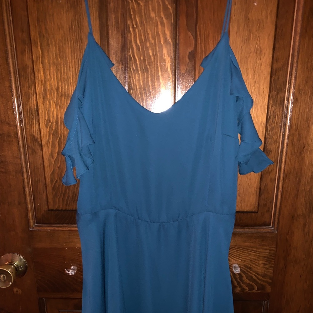 Teal off the shoulder dress